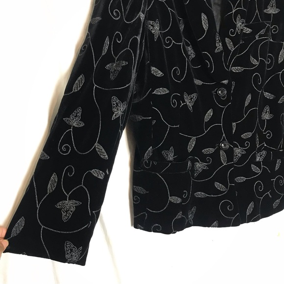 Bob Mackie Velvet Black Gray Floral Embroidered Blazer Jacket Womens Sz 14 - Picture 8 of 13